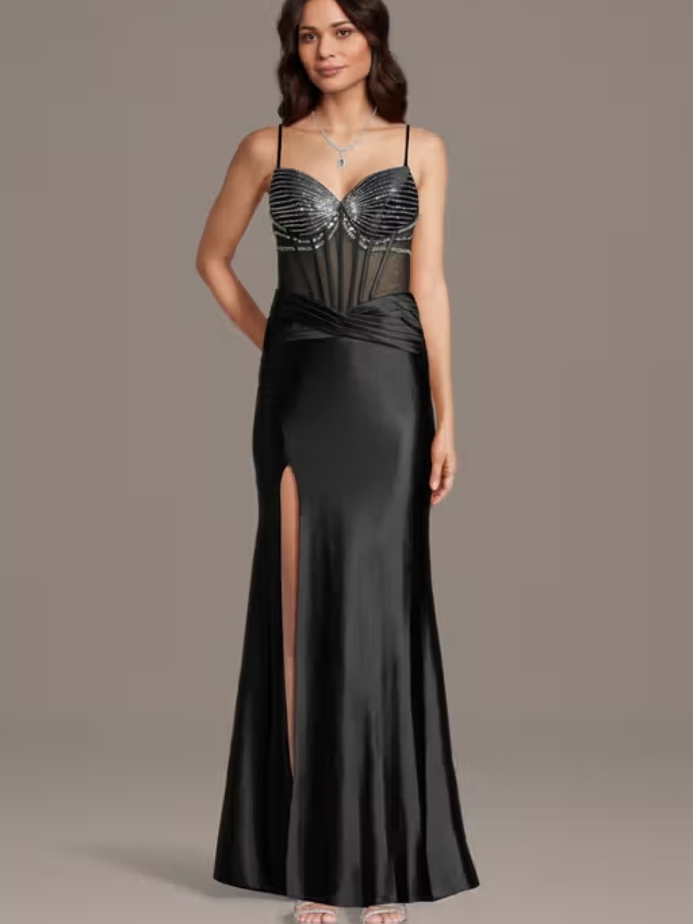 B Darlin Dress Crystal Corset Sculpting Satin Sheath Dress Size 5/6  Bra Prom